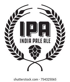 IPA Or India Pale Ale Badge Or Label.
Craft Beer Vector Design Features Wheat Or Barley Wreath And Hops.