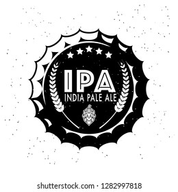 IPA Vintage craft beer logo with wheat ear and inscription on bottle cap on white background