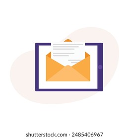 Ipad con sobre y documento en pantalla. email icon