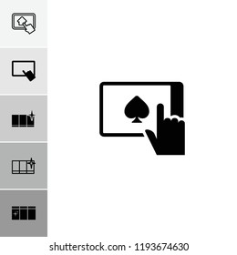 Ipad icon. collection of 6 ipad filled and outline icons such as finger on tablet, clean window. editable ipad icons for web and mobile.