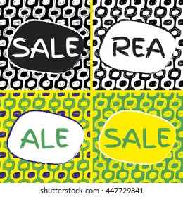 Ipanema beach pattern sale set. Vector illustration. Brazil style sale set of banners.
Rea word in swedish language is sale. Ale word in finnish language is sale. 
