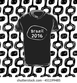 Ipanema beach pattern. Vector illustration. Hand drawn t-shirt and pattern. 