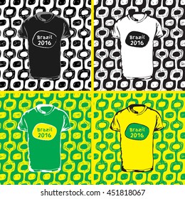 Ipanema beach pattern. Vector illustration set. Hand drawn t-shirt and pattern. Brazil 2016