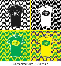 Ipanema beach pattern. Vector illustration set of t-shirts. Hand drawn t-shirt and pattern. Brazil 2016