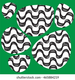 Ipanema beach pattern. Vector illustration. Hand drawn. Wave pattern. Oval shape. Brazil, rio style pattern.
