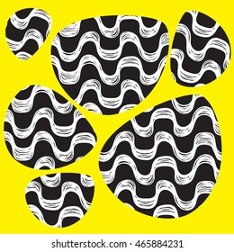 Ipanema beach pattern. Vector illustration. Hand drawn. Wave pattern. Oval shape. Brazil, rio style pattern.
