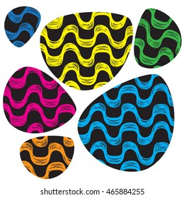 Ipanema beach pattern. Vector illustration. Hand drawn. Wave pattern. Oval shape. Brazil, rio style pattern.

