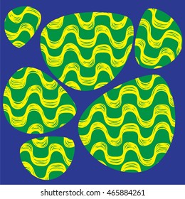 Ipanema beach pattern. Vector illustration. Hand drawn. Wave pattern. Oval shape. Brazil, rio style pattern.

