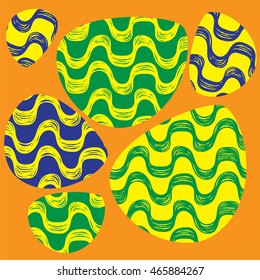 Ipanema beach pattern. Vector illustration. Hand drawn. Wave pattern. Oval shape. Brazil, rio style pattern.
