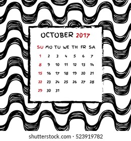 Ipanema pattern calendar of 2017 year. New year, brazilian style, vector calendar. 