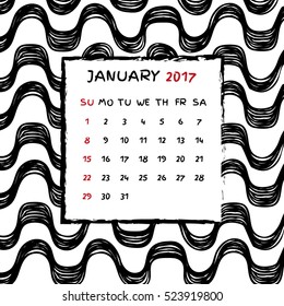 Ipanema pattern calendar of 2017 year. New year, brazilian style, vector calendar