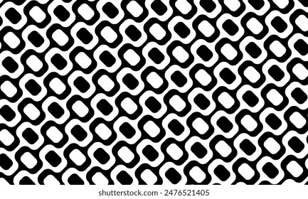 Ipanema sidewalk pattern in diagonal arrangement. Famous beach promenade in Rio de Janeiro. Repeating black and white texture with optical illusion in Portuguese pavement style. Vector illustration.