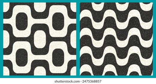 Ipanema sidewalk. Vector collection of seamless patterns. 