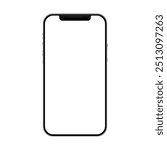 iPhone 13 Pro Max realistic mobile phone with blank screen mockup template. Smartphone empty white display detailed black frame. Modern showcase presentation vector illustration
