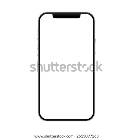 iPhone 13 Pro Max realistic mobile phone with blank screen mockup template. Smartphone empty white display detailed black frame. Modern showcase presentation vector illustration