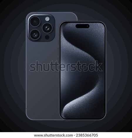 iPhone 14 15 16 Pro smartphone outline vector illustration with a gradient grey to black background, displaying futuristic wallpaper. Suitable for educational, work, and commercial purposes.