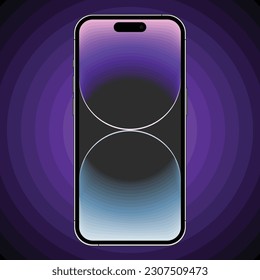 iPhone 14 pro outline vector illustration and gradient purple to black background  displaying futuristic wallpaper  Suitable for educational  work    commercial purposes 
