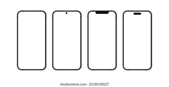 iPhone 15 16 Pro Max mobile phone devices blank display mockup set. Different style smartphone cellphone collection for social media advertisement