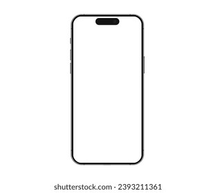 Iphone 15 pro max martphone model on white background isolated. 3D mobile phone with empty screens. Smartphone mockup front view white screen svg