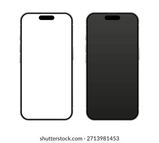 Maqueta de dispositivos de teléfono móvil con pantalla blanca y negra. Plantilla de diseño de smartphone aislada