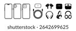 iPhone 16 and Accessories Icon Set  Minimal Vector Design of Phone, Air Pods, Charger, and Headphones