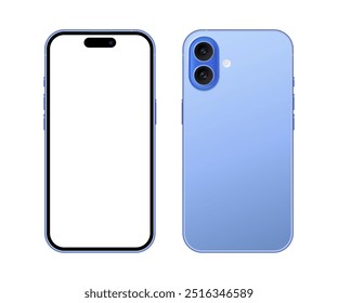 Modelo de maquete frontal de dispositivo de celular moderno. Smartphone de cor azul com tela em branco para anúncio de produto, apresentação e design de interface do usuário. Ilustração vetorial