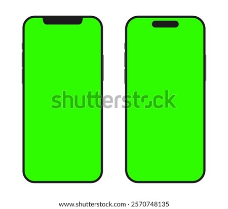 iPhone 16 Pro Max Green Screen Modern Mobile Phone Mockup Set. Realistic Smartphone Devices for Advertisement and User Interface Design