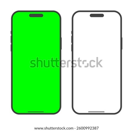iPhone 16 Pro Max modern green and white screen smartphone devices mockup set. Mobile phone advertisement presentation template vector illustration