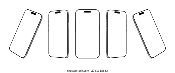 iPhone 17 Pro Max mobile phone devices, blank screen front and side angle mockup set for advertisement. 3d realistic smartphone in different angles, user interface template vector illustration