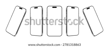iPhone 17 Pro Max mobile phone devices, blank screen front and side angle mockup set for advertisement. 3d realistic smartphone in different angles, user interface template vector illustration