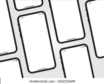 iPhone Black Mobile Mockup isometric Perspective Template Vector Outline Smartphone Device App similar to Samsung Google Pixel Huawei on Grey Background