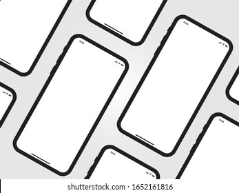 iPhone Black Mobile Mockup Isometric Perspective Template Vector Outline Smartphone Device App similar to Samsung Google Pixel Huawei on Grey Background