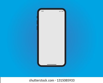 iPhone Black Mobile Mockup Template Vector Outline Smartphone Device App similar to Samsung Google Pixel Huawei on Blue Background