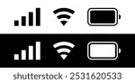 iPhone ios notification bar wifi signal battery user interface icons. Black white icon set of phone ui vector illustration