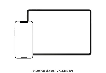 iPhone and iPad realistic mobile phone and tablet pc devices mockup template for advertisement, vector illustration