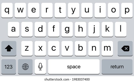 iPhone Light Mode Keyboard. Isolated Light Keypad With English Qwerty Alphabet . Vector illustration