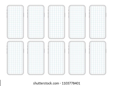 iPhone Mobile Phone Wireframe Grid Vector App Template Responsive Design similar to Samsung Google Pixel Huawei Smartphone Mockup Outline App