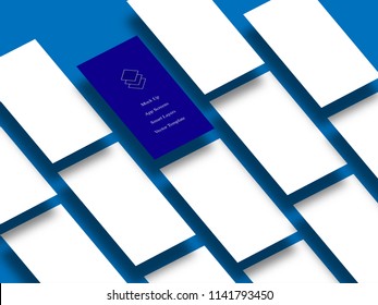 iPhone Mobile Screen Perspective Mockup Isometric Banner Template UI Vector Display for Designing the Smartphone Application on Blue Background