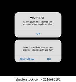 Iphone Notification Boxes Template. Smartphone Warning or Message Interface. Vector illustration. Android. Smartphone - Shutterstock ID 2116698191