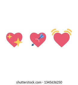 Iphone Shine Heart Emoji Sign Icon Set With The Sparkle Star,  Emoji Facebook Reactions Vector Like Social Icon. Button For Expressing Social Smileys. Flat Vector Illustration EPS 10