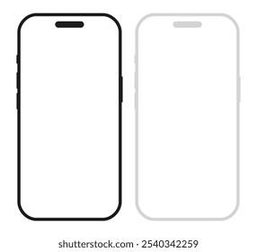 Iphone smartphone icons, black and white models smartphone, mobile phone with empty screen, smartphone mockup front view, mobile phone, ui, ux