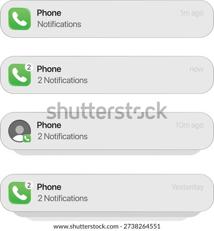 Iphone smartphone push notification pop up interface. Incoming call alerts, missed calls, ios messages mockup on mobile screen. Apple iPhone 17 pro Max design template, UI app iPad Macbook kit