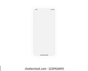 iPhone White Mobile Mockup Template Vector Outline Smartphone Device App similar to Samsung Google Pixel Huawei on White Background