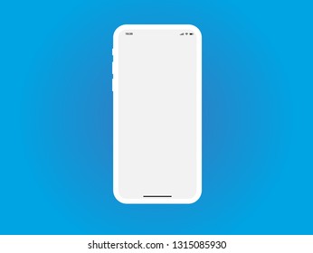 iPhone White Mobile Mockup Template Vector Outline Smartphone Device App similar to Samsung Google Pixel Huawei on Blue Background