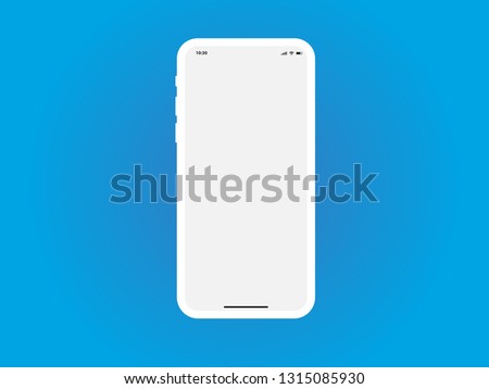 iPhone White Mobile Mockup Template Vector Outline Smartphone Device App similar to Samsung Google Pixel Huawei on Blue Background