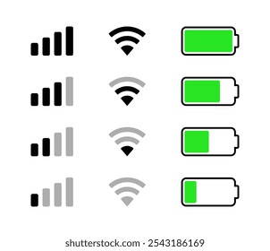 iPhone WiFi Battery Signal Mobile Data Notification Bar Vector Icon Set