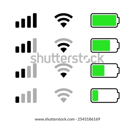 iPhone WiFi Battery Signal Mobile Data Notification Bar Vector Icon Set
