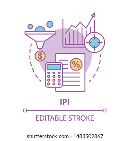 IPI concept icon. Industrial production index idea thin line illustration. Economic manufacture indicator. Manufacturing output measurement. Vector isolated outline drawing. Editable stroke