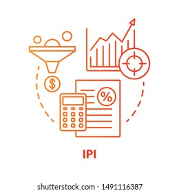 IPI red concept icon. Industrial production index idea thin line illustration. Economic manufacture indicator. Manufacturing output measurement. Vector isolated outline drawing. Editable stroke