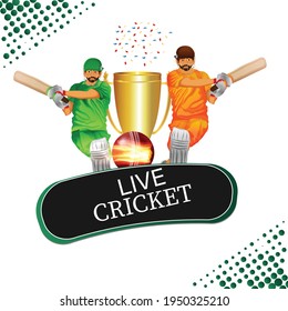 Ipl Cricket Tournament, Cricket Match Elements With Stadium And Bat And Ball On Blue Colour Background.